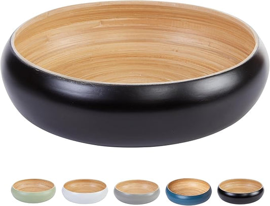 Fruit Bowl For Kitchen Counter, Decorative Bowl, Large Serving Bowl Or Fruit Basket For Kitchen Spun Bamboo (Black)