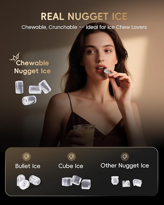 ecozy Nugget Ice Maker Dispenser, Smart 2-in-1 Pebble Ice Machine Countertop & Water Dispenser with App Control, Self-Cleaning, Auto Lighting, TDS Monitor, Measured Dispensing, 33Lbs/Day