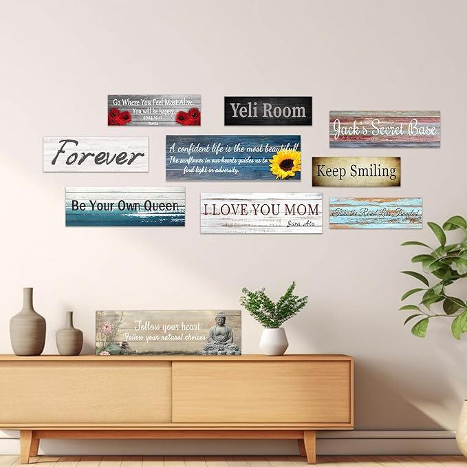 CHAOSETKEN Custom Text Sign Wall Art Personalized Family Quote Wall Decor Family Sign Canvas Prints Customized Wood Text Quote Pictures Rustic Farmhouse Decor Framed (15L x 5W)