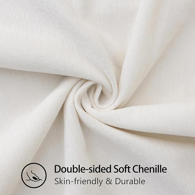 decorUhome Chenille Soft Throw Pillow Covers 16x16 Set of 2, Farmhouse Velvet Neutral Decorative Euro Pillow Covers with Stitched Edge for Couch Sofa Bed Home Decor, Cream White