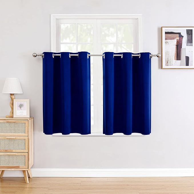 ChrisDowa Small Window Curtains for Kitchen and Bedroom - Grommet Short Thermal Insulated Room Darkening Curtains (2 Panels, Royal Blue, 52 x 36 Inch)