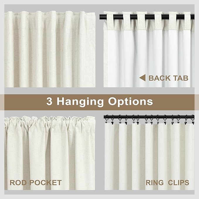 Custom 105 Inch Curtains for Nursery Cute Aesthetic Extra Long 100 Percent Blackout Lightweight Kids Curtains 2 Panel Set Natural Linen Cotton Cream Drapes Heavy Duty Thermal Insulated Baby Room Burgs