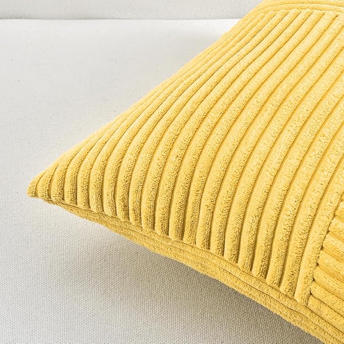 Fancy Homi 2 Packs Yellow Decorative Throw Pillow Covers 20x20 Inch for Living Room Couch Bed Sofa, Rustic Farmhouse Boho Home Decor, Soft Corss Corduroy Patchwork Accent Square Cushion Case 50x50 cm