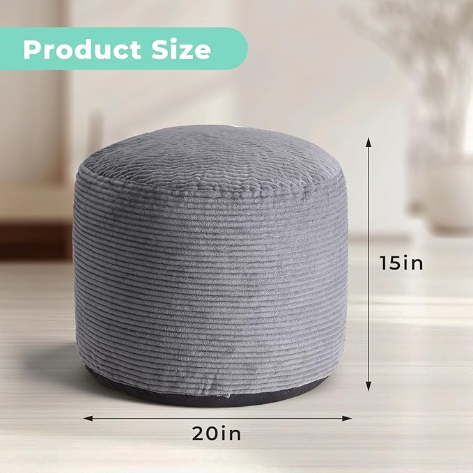 Dual-Size Corduroy Footrest with Hidden Zipper – Ergonomic Memory Foam Ottoman Poufs for Office Desks, Couches & Delicate Floors, Dark Gray 20"x 15"