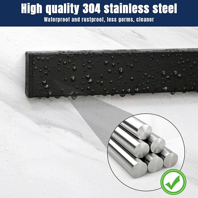 Dmore magnetic knife holder for wall—with 4 hooks, No Drilling 23 Inch black knife magnetic strip, Powerful knife magnet rack, include Adhesive Tape and screws for Knives, Utensils, and Tools