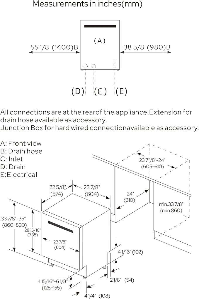 Empava 24 Inch Built-in Dishwasher, Stainless Steel Tub 15 Place Settings, 8 Wash Cycles, Top Control, Auto Door Dry, 49 dB Ultra Quiet, Energy Star & UL Certified