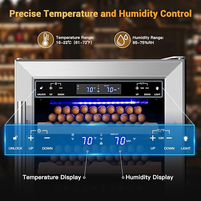 Electric Cigar Humidor,15 Inch Upgraded Large Capacity Electric Cigar Cabinet with Powerful Compressor, Digital LED Screen, Safety Lock,Smart Temperature Control,Father's Day Gift for Men