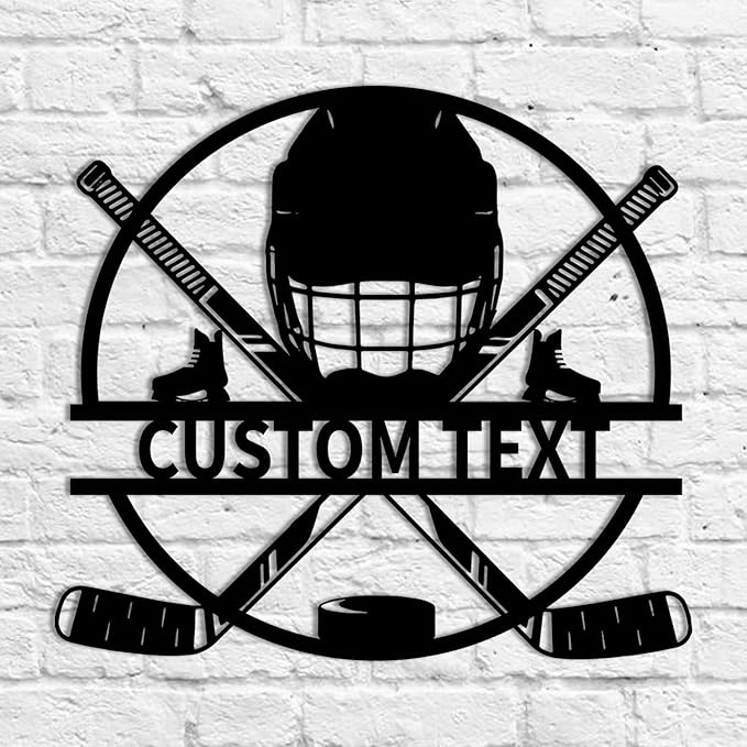 Custom Hockey LED Wall Sign – Personalized Ice Hockey Helmet & Sticks Neon Sign, 16-Color LED with Remote Control, Hockey Decor for Boys Room, Man Cave, Sports Fans