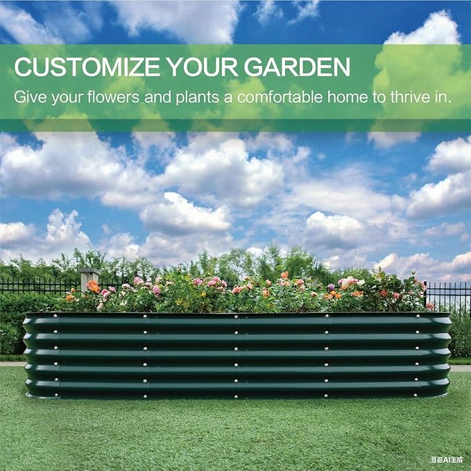 Gardmax Galvanized Raised Garden Bed, Lightweight Planter Boxes Outdoor with Easy Assembly, Large Garden Bed for Vegetables, Fruits, Flower Dark Green 8FT