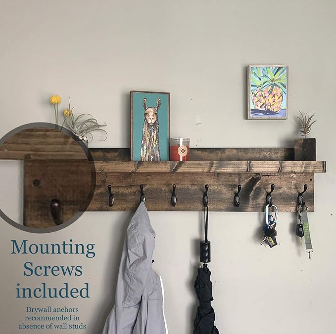 Coat Rack with Shelf Wall Mounted with Storage (Choose Your Length) Towel Rack Entryway Organizer Key Hooks (48" L (11 Hooks))