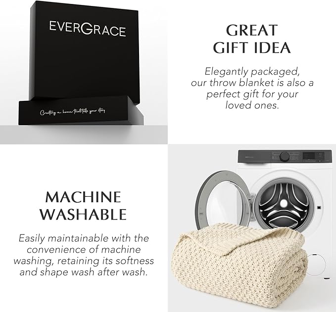 Chunky Chenille Knit Throw Blanket for Couch, Soft Luxurious Moss Stitch Blankets for Bed, Cozy Decorative Farmhouse Knitted Throws for Sofa, Beige, 50" x 60"