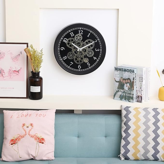 CLXEAST 15 Inch Real Moving Gear Wall Clock, Vintage Industrial Steampunk Metal Wall Clocks for Living Room Decor,Kitchen, Home Office,House Warming Gifts New Home