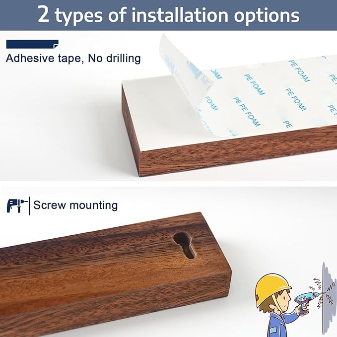 Dmore magnetic knife holder for wall—with 2 hooks, No Drilling 23 Inch walnut knife magnetic strip, Powerful knife magnet rack, include Adhesive Tape and screws for Knives, Utensils, and Tools