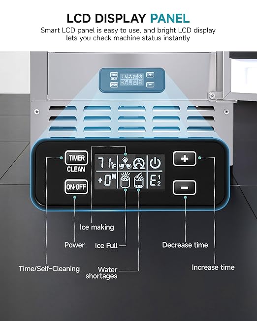 EUHOMY Commercial Under Counter Nugget Ice Maker Machine, 70Lbs/Day, Bulit-in Freestanding Ice Maker with Double Ice Baskets, Self-Cleaning & 24H Timer Ice Machine, for Commercial & Home Use(Silver)
