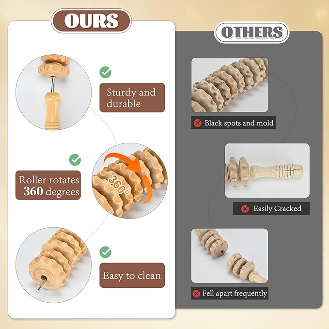 Curved Wood Therapy Massage Roller Tools,Wooden Lymphatic Drainage Massager,Cellulite Massage Tool & Muscle Roller Stick for Cellulite Reduction,Muscle Tension and Body Shaping