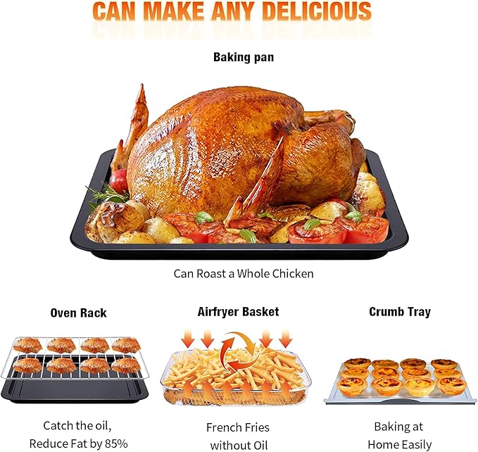 Geek Chef 26 QT Air Fryer Oven, Big Air Fryer, Toast Oven with Bake, Roast, Pizza, Easy to Use & Clean, 6 Slice Toast, Stainless Steel