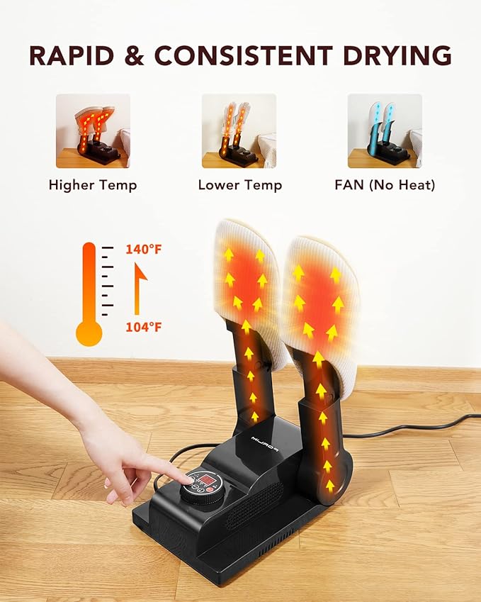 FORLIM [Upgraded Temperature Control] Boot Dryer for Work Boots - Shoe Dryer with 24-Hour Delay Timer, Portable Glove Dryer & Boot Warmer, Automatic Shut-Off Timer, Folding Design, Smart Panel, Black