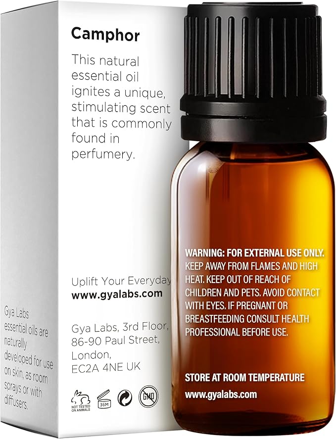 Gya Labs Camphor Oil - 0.34 Fl Oz - 100% Pure Natural Camphor Oil for Skin, Hair, DIY, Aromatherapy - Fresh Sharp & Slightly Woody & for Candle Making Scent