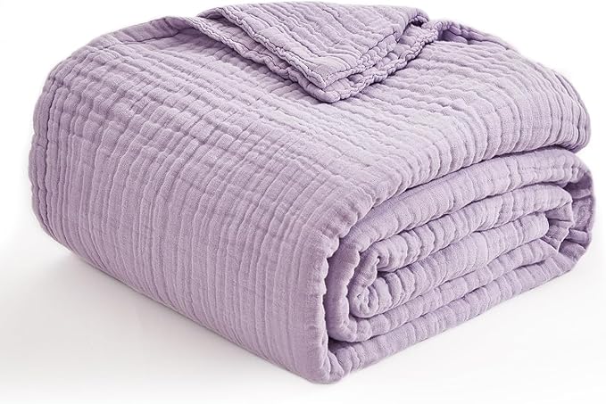 EMME Cotton Throw Blanket for Couch Soft Muslin Blankets 50"x60" Lightweight Breathable Blanket All Season Gauze Blanket, Lavender