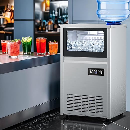 Commercial Ice Maker Machine, 150Lbs/24H with 45Lbs Storage, Fast Ice Making in 8-15Mins, Stainless Steel Under Counter or Freestanding Ice Machine for Home, Party, Office - 2 Water Inlet Modes