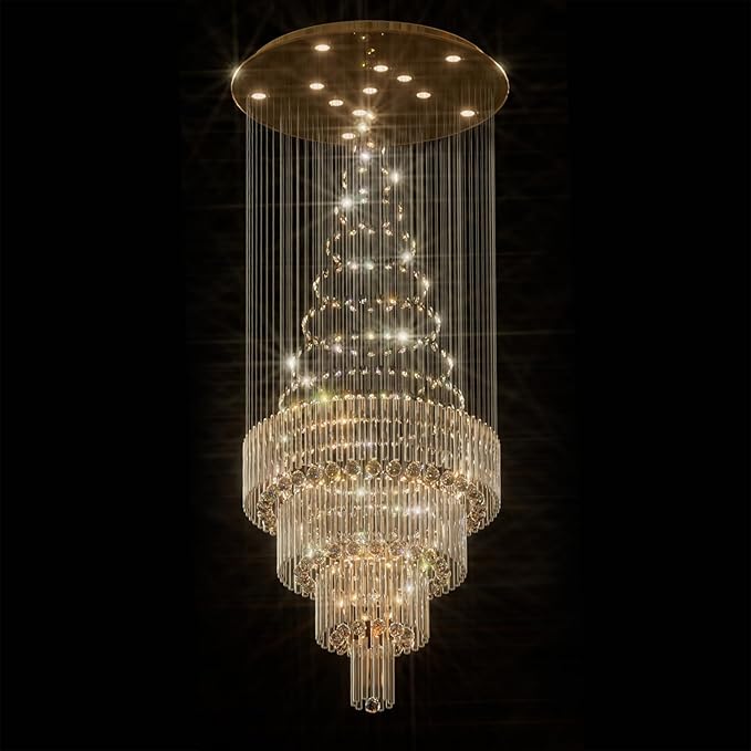 D32''X H100'' Modern Crystal Raindrop Gold Chandelier Lighting for Entrance, Stairs, Doorway, Crystal Ornament Chandelier Can be Used on Sloping Ceiling
