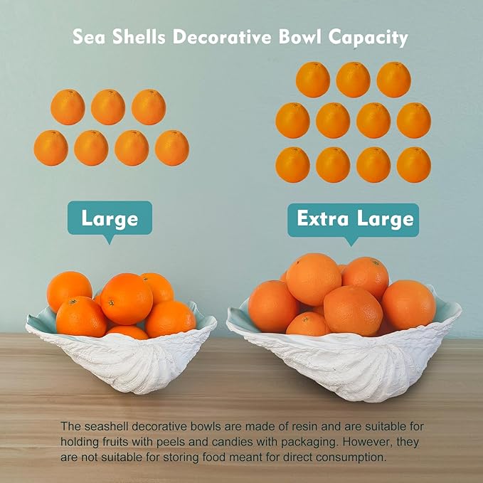 Extra Large Clam Shells Decorative Bowl-Turquoise Sea Shells Decorative Storage Bowls for Coastal Beach theme house table centerpiece decorations & Nautical decorations for coffee table -12.4"-1PC