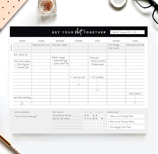 Get Your Stuff Together Weekly Work Planner - 8.5 x 11 Inch Undated Daily Planner with 52 Tear-Off Pages, Weekly To Do List Notepad for Effective Task Management, US Owned Busines