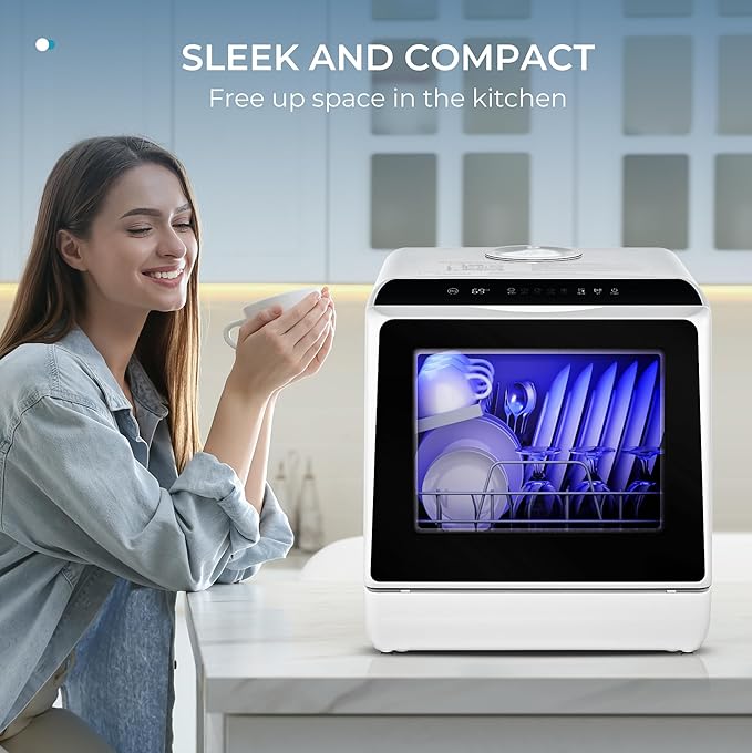 EUHOMY Mini Portable Dishwasher Countertop Compact Dishwashers, Tabletop Small Dishwasher with 5L Built-in Water Tank with 6 Modes and Baby Care for Apartments& RVs, No Hookup Needed
