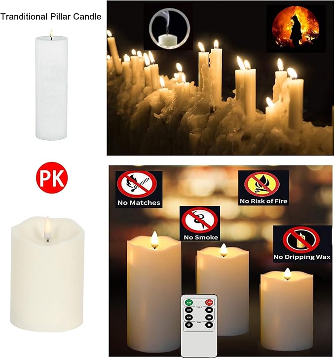 Flickering Flameless Candles with Remote, Most Realistic Battery Operated Candles, Set of 3 LED Candles with Timer for Home Wedding Halloween Christmas Decoration