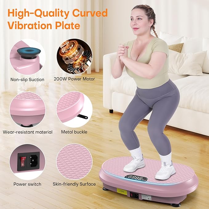 Curved Vibration Plate Exercise Machine, Vibrating Plate 400 lbs Capacity with 9 Auto Modes and 120 Adjustable Speeds, Large LED Display, Touch and Remote Control, Vibration Platform for Home