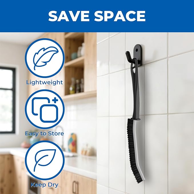 Crevice Cleaning Brushes, Serrated Cleaner Scrub Brush Tool for Hard to Reach Tight Space, Home Essentials, Cleaning Supplies for Shower, Bathroom, Kitchen, Toilet, Window (2, Black)