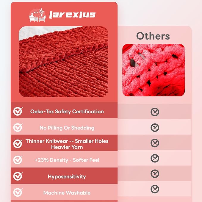 Chunky Knit Blanket - Luxury Soft Cozy 60 * 80 Throw Blanket,100% Woven Blanket Rope Knot Throw Blanket for Couch, Sofa, Home Decor, Gift - Machine Washable（Wine red）