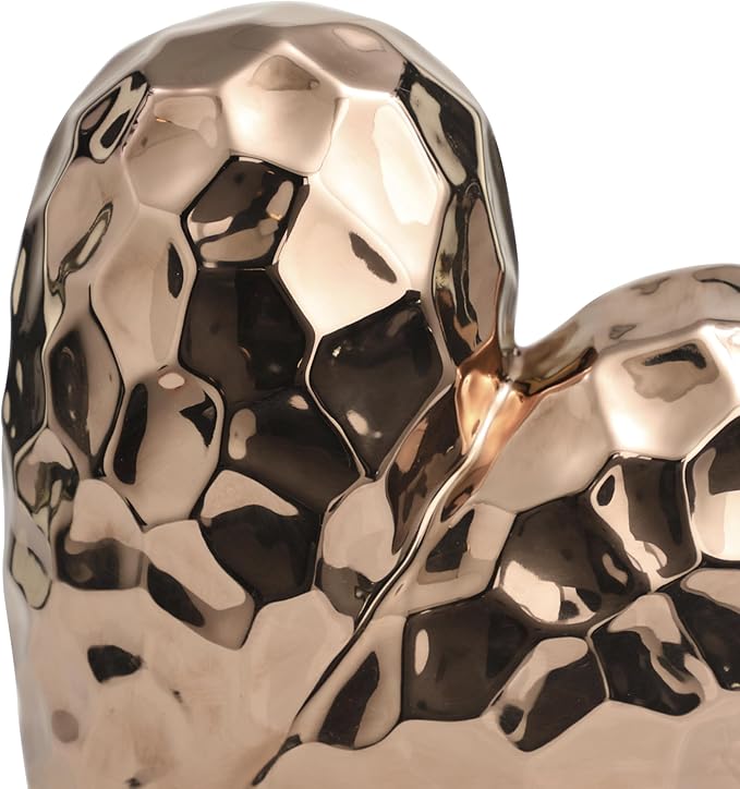 Deco 79 Ceramic Heart Decorative Sculpture Dimensional Angled Origami Inspired Home Decor Statue with Faceted Exterior, Accent Figurine 12" x 6" x 11", Rose Gold