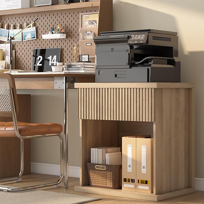 Fluted Nightstand, 22.8" Wide Nightstands with Drawer Storage Large Wood BedsideTable Night Stand for Bedroom Living Room Office, Natural Oak