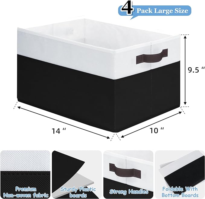 Criusia Large Storage Bins for Shelves 4 Pack, Closet Storage Baskets for Clothes Blanket Beddings Towels, Collapsible Fabric Closet Organizer Bins with Handles/ Laundry Room Organization