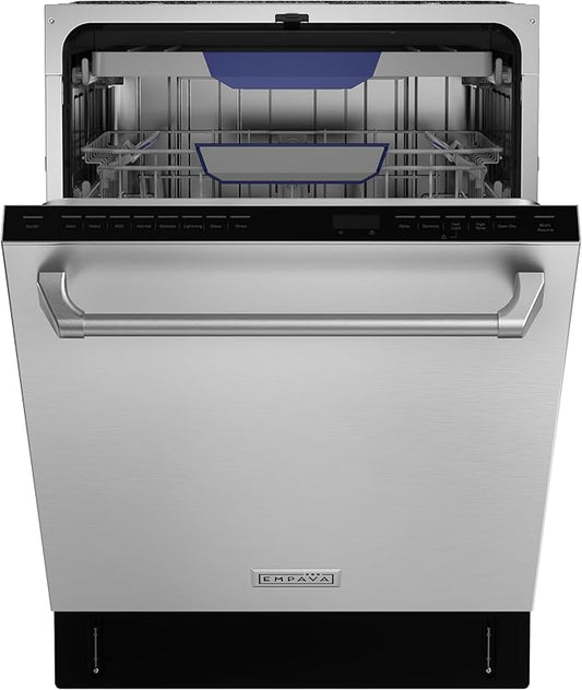Empava 24 Inch Built-in Dishwasher, Stainless Steel Tub, 15 Place Settings 8 Wash Cycles, 3 Racks, Dual-Dry System, Top Control, 45 dB Ultra Quiet, Energy Star & UL Certified