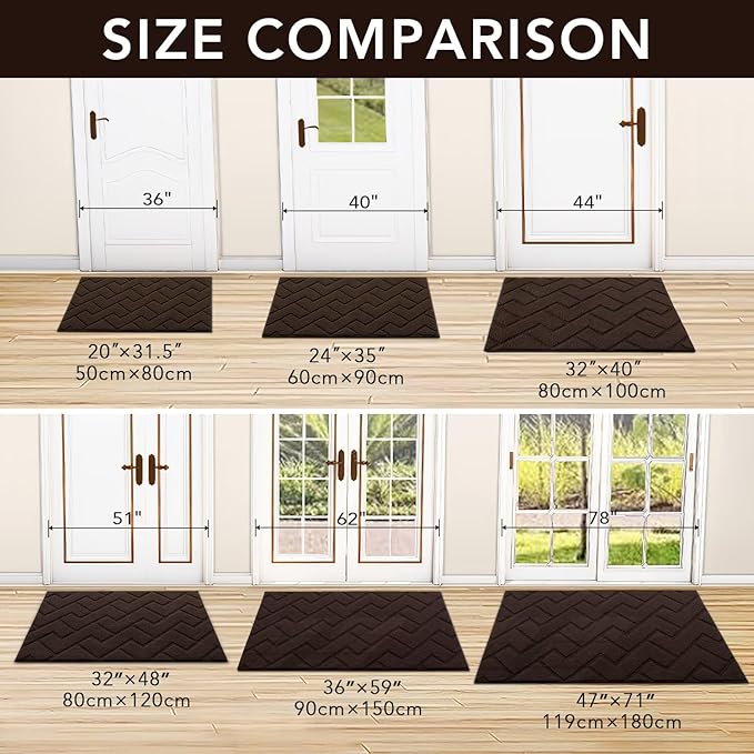 hicorfe Indoor Doormat,Front Back Door Mat Rubber Backing Non Slip Door Mats 47"x71" Absorbent Resist Dirt Entrance Doormat Inside Floor Mats for Entryway Washable Low-Profile(Coffee)