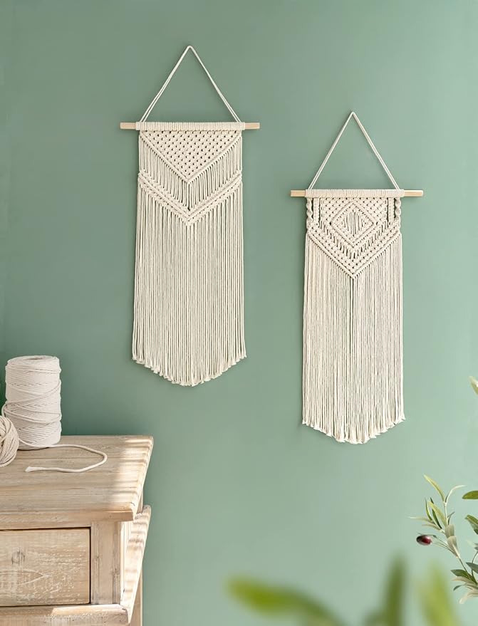 Dahey 2 Pcs Macrame Wall Hanging Woven Tapestry Wall Art Decor - Beautiful for Boho Home Decor, Apartment, Nursery, Party Decorations, 26" L×13" W, Medium