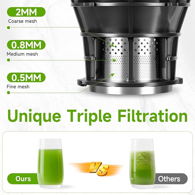 Cold Press Juicer, 5.3" Wide Feed Chute Juice Extractor Machine with 400W, High Juice Yield, Slow Masticating Juicer for Whole Vegetables & Fruits, Deep Grey