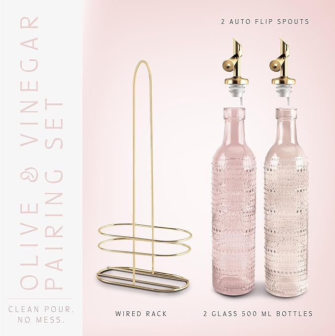COOK WITH COLOR Glass Olive Oil Bottle Dispenser - 2 Pack- 17oz Oil and Vinegar Cruet - Olive Oil Carafe Decanter for Kitchen