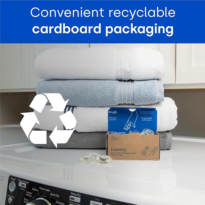 Dropps Free + Clear Biobased Power Laundry Detergent Pods, Unscented (140 Count) - HE Compatible Laundry Pods for Fresh Clothes - Laundry Soap Supplies & Recyclable Paperboard Packaging