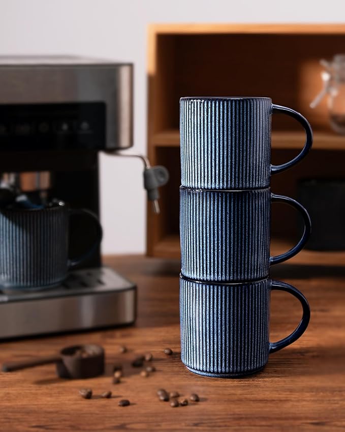 famiware Coffee Mug Set for 6, Star 12 oz Catering Mugs Cup Set with Handle for Coffee, Tea, Cocoa, Milk - Ceramic Stoneware Drinkware Set, Nebulas Blue