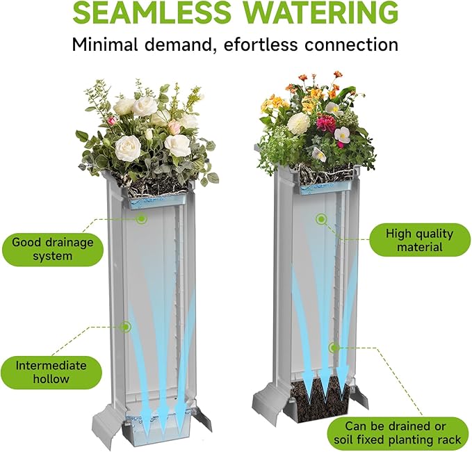 EFU 36'' Tall Planters Outdoor Set of 2 Resin Planter,Modern Design Garden Bed, Built-in Drainage,for Patio Backyard Weddings Events Home Decor,Crack-Resistant,All-Weather Durability(Ashen)