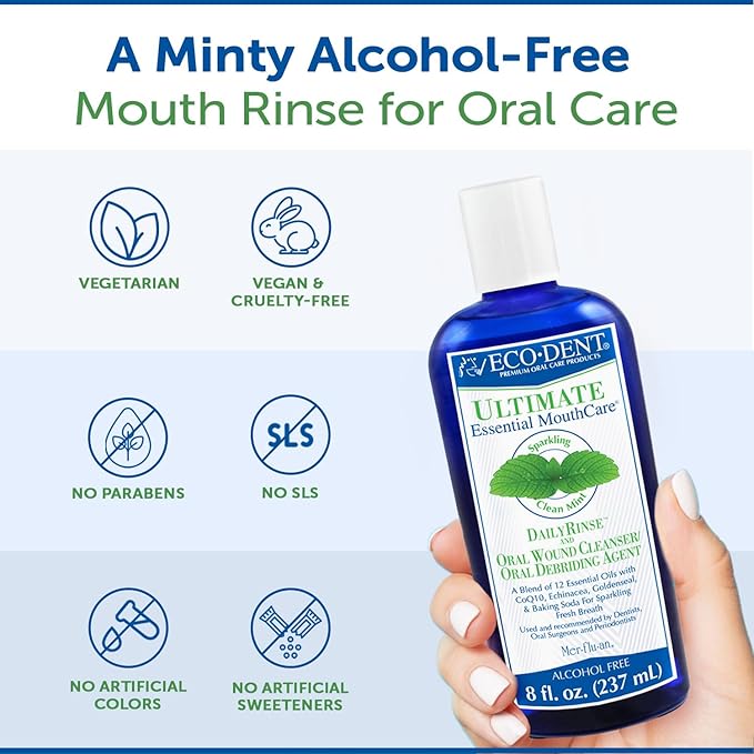 Eco-Dent Alcohol-Free Mouthwash, Mint - Ultimate Essential MouthCare, Oral Care Mouth Wash for Adults, Baking Soda Mouth Rinse with Essential Oils + DailyRinse Single-Use Pack, Mint