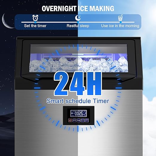 Commercial Ice Maker Machine 350 LBS/24H, 136 Ice Trays Freestanding & Undercounter Ice Machine Stainless Steel with 60 LBS Ice Storage Capacity, Ice Maker with Water Line and Filter, Dual Water Inlet