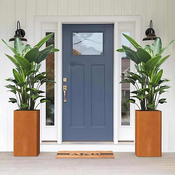 Cor Ten Steel Planter 26 Inch Tall Planter with Drainage Holes, Rust-Resistant/Heavy-Duty Metal Planter Box for Garden, Patio, Porch & Yard (14x14x26in)