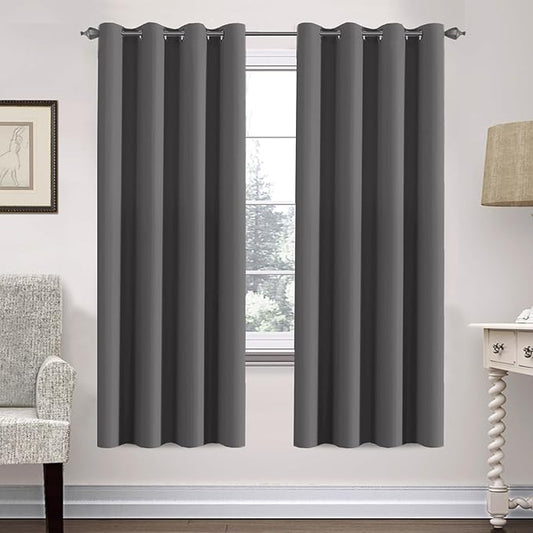 H.VERSAILTEX Premium Solid Thermal Insulated Blackout Grey Curtains Window Drapes - 2 Panels Set- Charcoal Gray, 52x72 Inch,8 Grommets per Panel