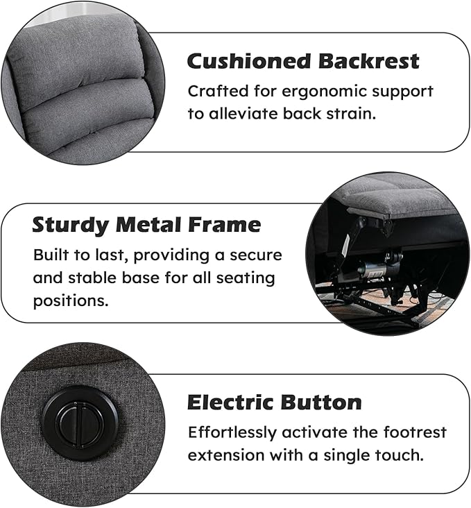 EBELLO Classic Power Recliner Chair, Oversized Electric Reclining Chair with Overstuffed Cushion and Back, Soft Fabric Adults Single Recliner Sofa for Living Room, Set of 2 Grey