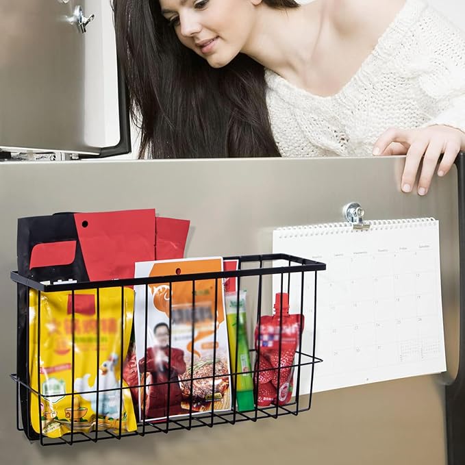 dedoot Magnetic Holder Locker 14.1"x 3.9"x 7" Strong Magnetic Black Mesh Holder Magnetic Basket Organizer Shelf Rack for Whiteboard,Fridge, Sponge, Recipe, Beverage,Refrigerator,Office File Foil