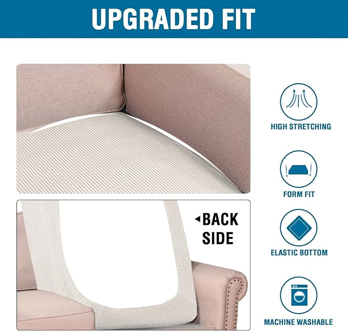 H.VERSAILTEX Super Stretch Individual Chaise Cover Sectional Couch Covers for L Shaped Sofa Both Left/Right Featuring Thick Jacquard Textured Twill Fabric (1 Piece Chaise Cover, Porcelain)